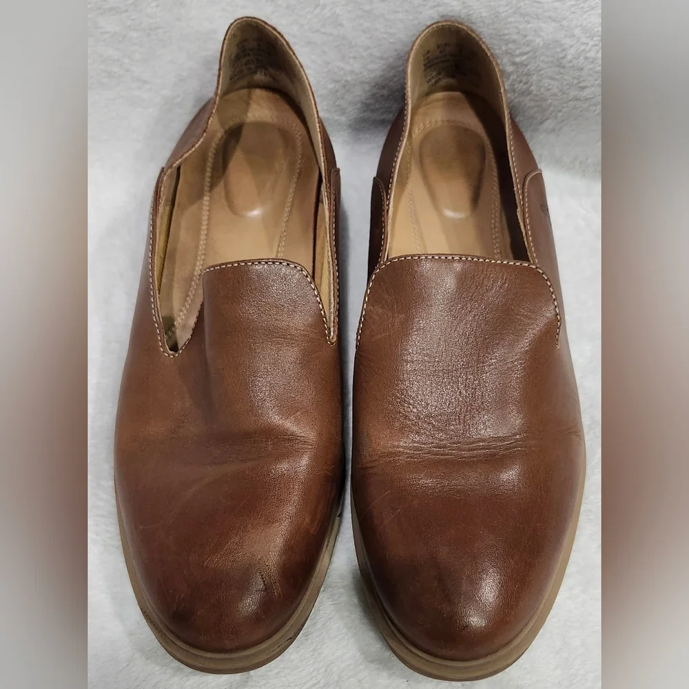 Hush Puppies Bailey Tan Soft Leather Slip On Loafers Shoes Women's Size 10